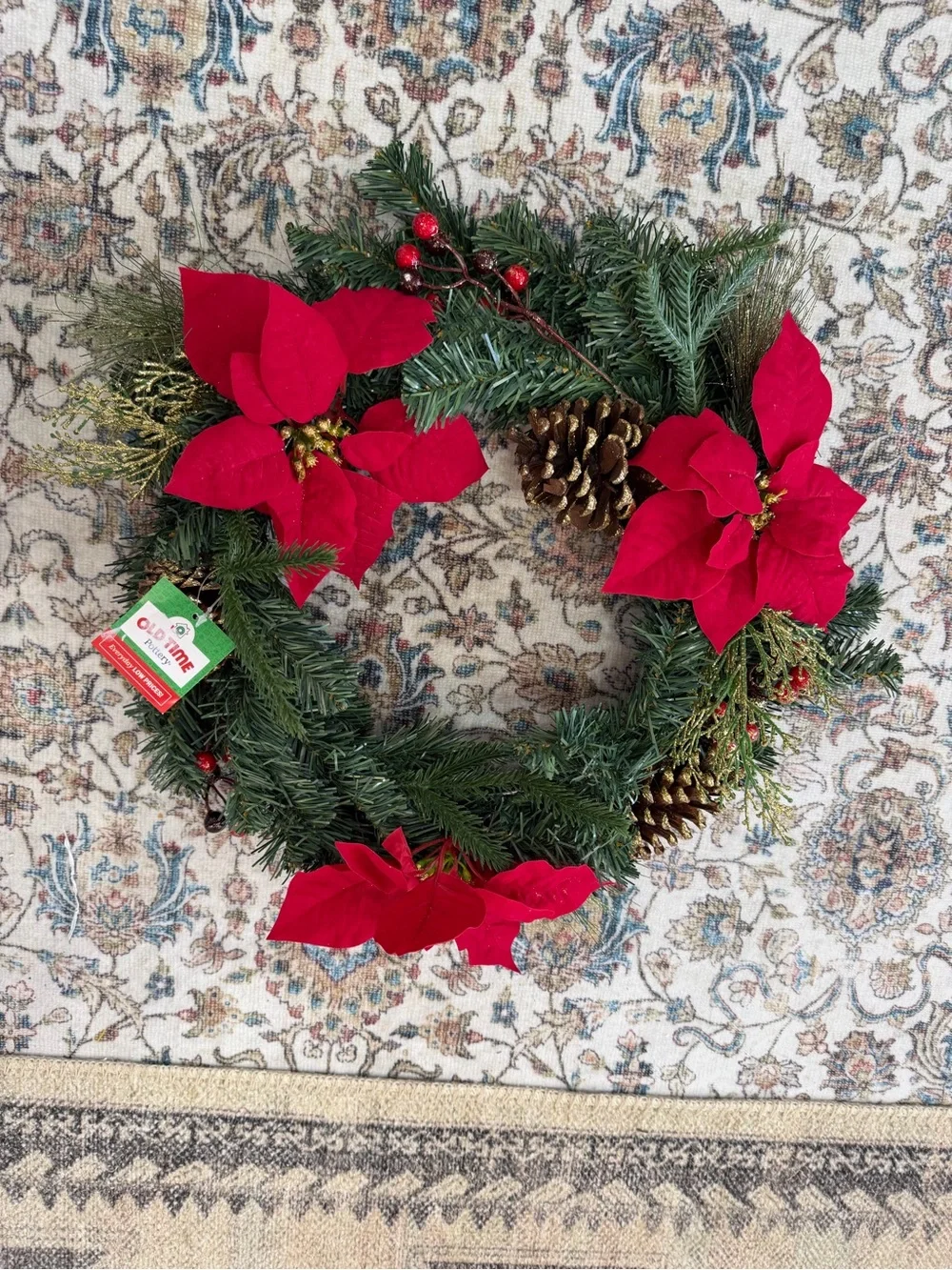 New Christmas Wreath Festive Red Poinsettia Holiday Wreath by old time pottery
